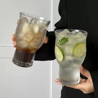 创意水杯小众透明冰美式咖啡玻璃杯果汁杯饮料杯复古宽口果茶杯
