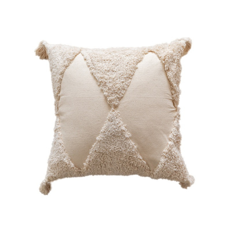Cream lienzo bordado funda de almohada estilo nórdico ligero lujo cojín de sofá geométrico decoración de hoteles residencial funda de almohada