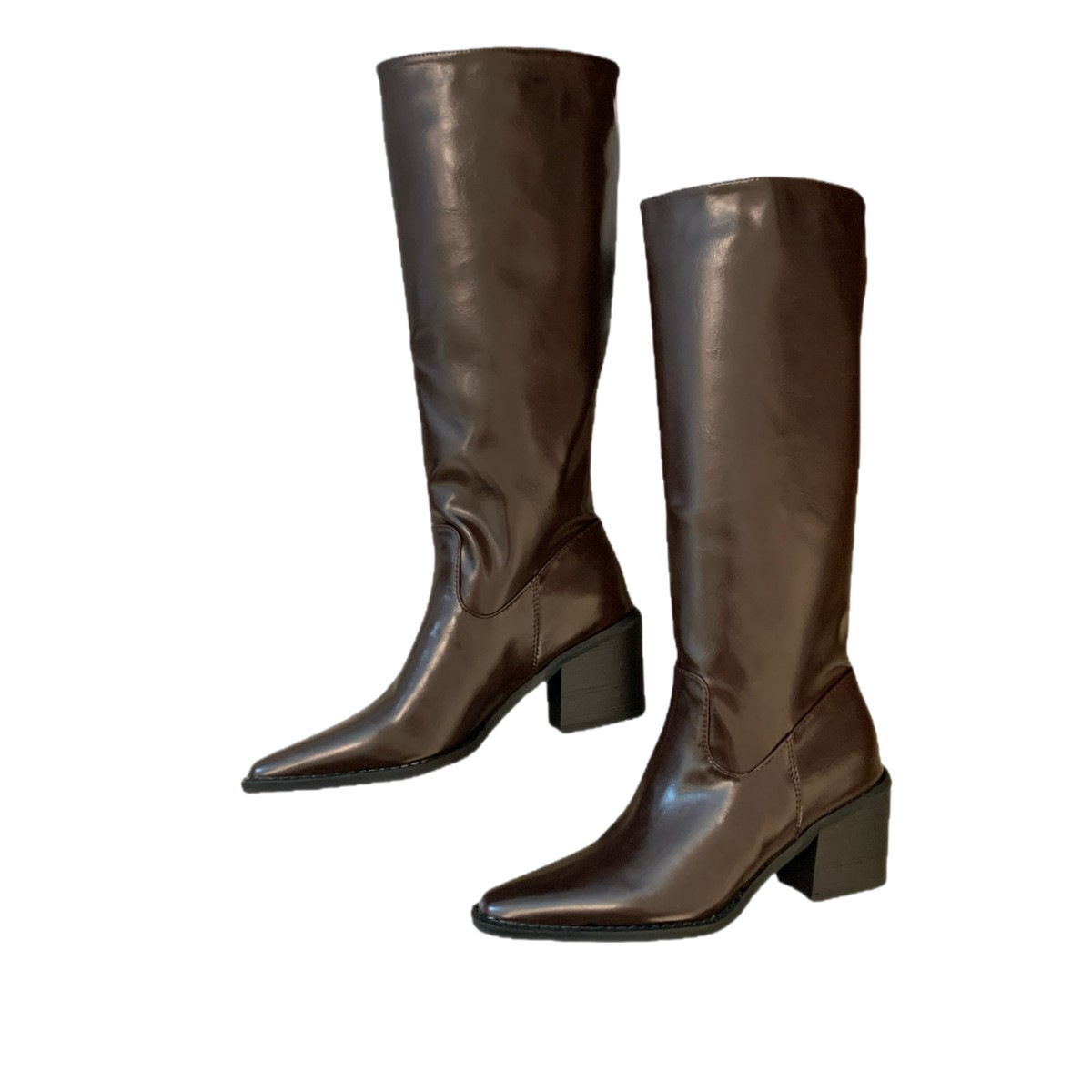 ShoeGlobe 2025 Autumn Winter New Versatile Long Wide Square Toe Chunky High Heel Thin Style Elegant Commuter Boots For Women_voghion.com