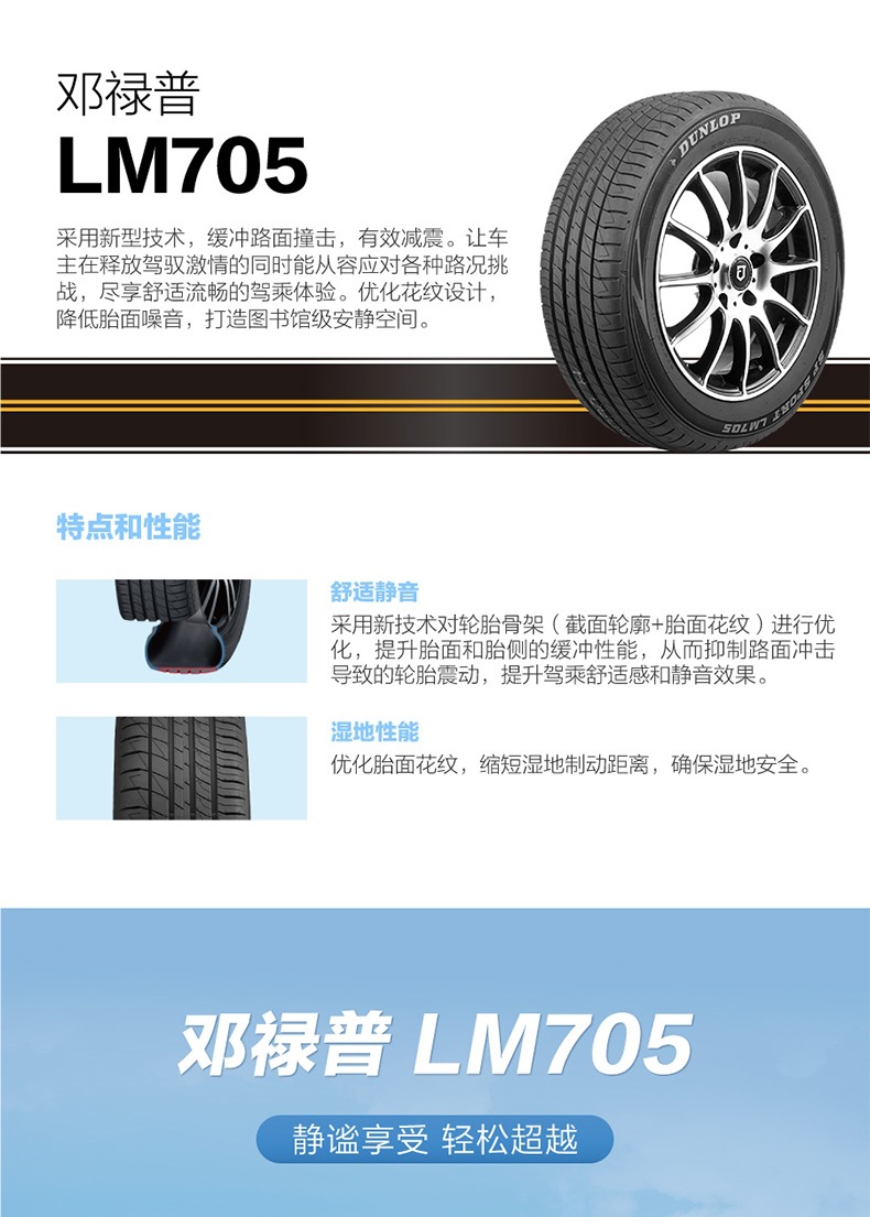 Dunlop 205/55R16 91V Car Tire Lm705 Is Suitable for Bora Lavida Sagitar Octavia Corolla