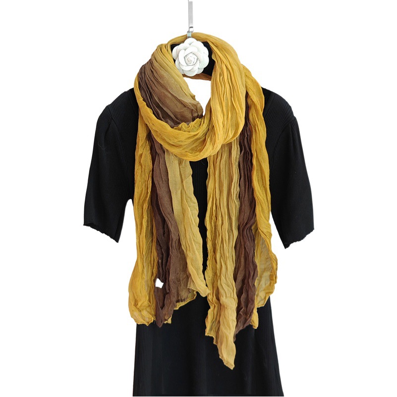 Spring and Autumn Twist Scarf Pleated Simple All-match Silk Scarf Korean Style Foreign Trade Floral Shawl Bali Yarn Scarf Women's Scarf