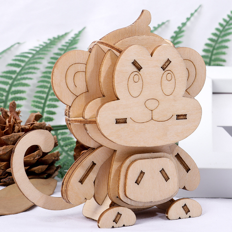 Nuevo tipo de venta caliente para niños de educación temprana DIY hecha a mano 3D animales tridimensionales de montaje de juguetes de madera