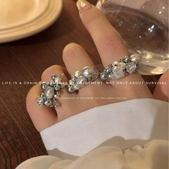 真多麻灰珍珠手作串珠戒指女新中式高級感時髦百搭精緻指環小香風