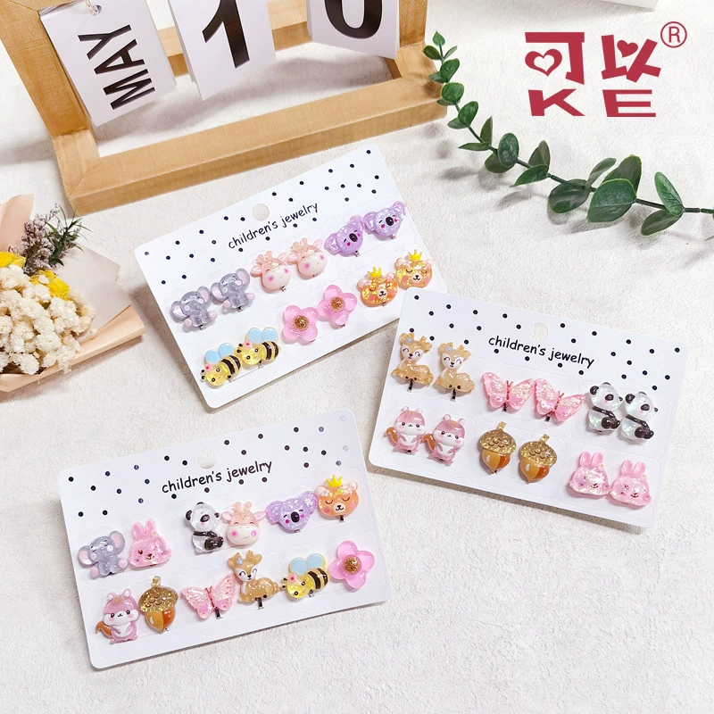 【可以】跨境热销儿童耳夹无耳洞耳环公主可爱独角兽树脂防痛耳夹