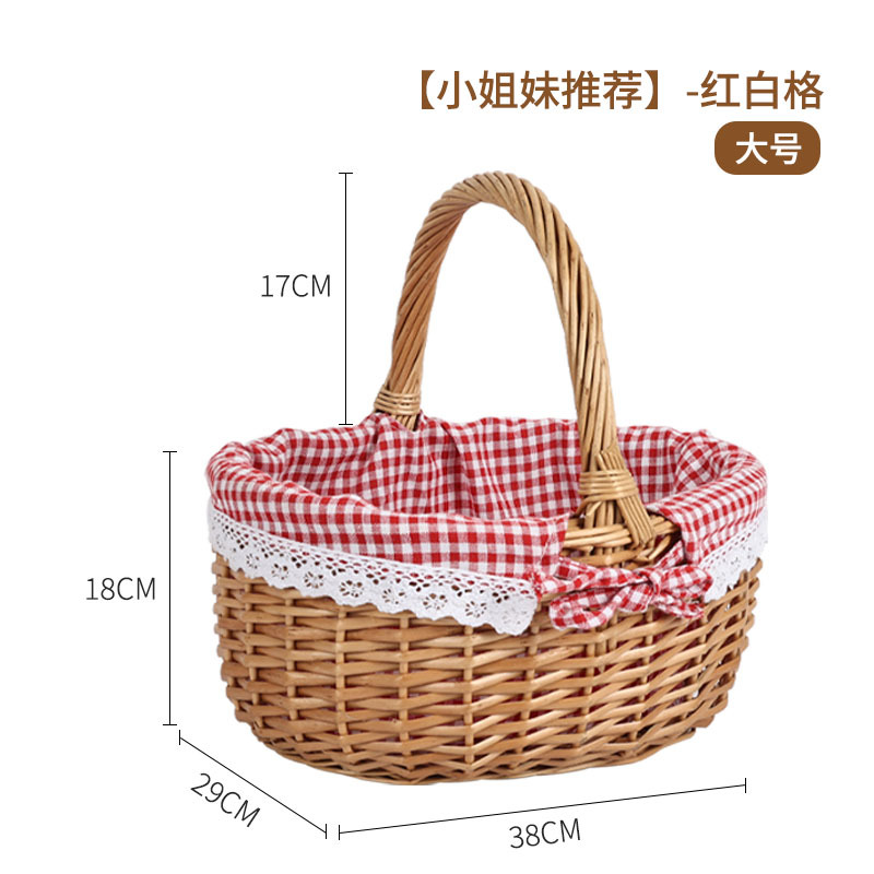 Mimbre ratán bambú hierba tejida cesta de verduras canasta de almacenamiento portátil huevo fruta cesta de regalo pastoral de gran tamaño pequeño cesta de picnic