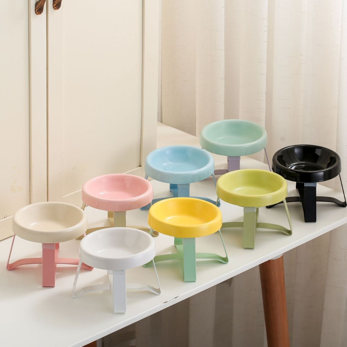 宠物碗陶瓷碗猫狗奶水碗增高护颈防黑下巴带支架套装儿童简约家用