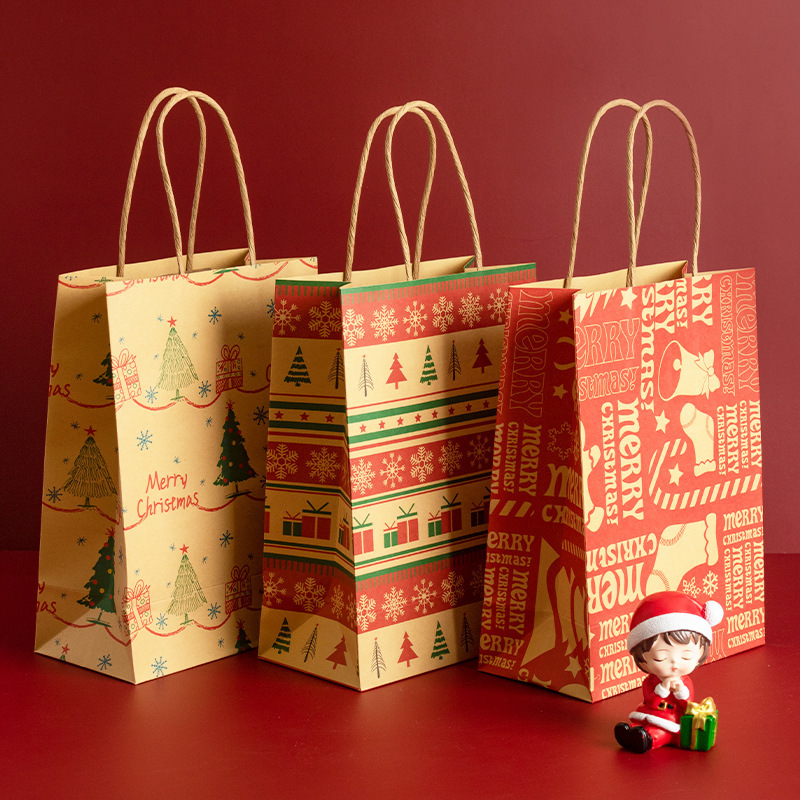 クリスマスギフト用紙袋、クリスマスイブのハンドバッグ、キャンディギフトバッグ、リンゴ包装用牛革紙袋、新入荷|undefined