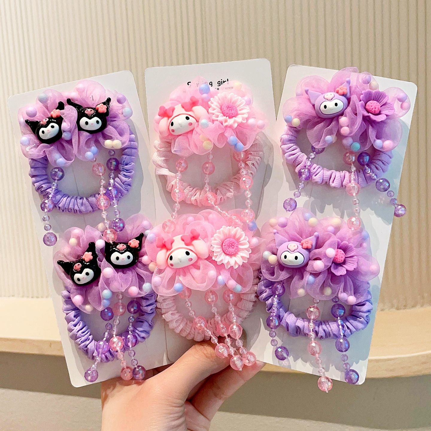 可爱库洛米爆款儿童女童紫色流苏发圈头发发饰小女孩头花皮筋头饰