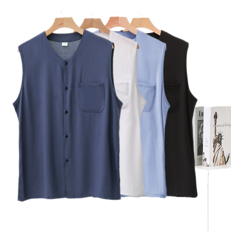 Cotton Pocket Vest for Middle-Aged and Elderly Men, Sleeveless T-Shirt, Artificial Cotton Pajamas, Thin Large-Size Cardigan Top, Exercise Wear Cotton Pocket Vest for Middle-Aged and Elderly Men, Sleeveless T-Shirt, Artificial Cotton Pajamas, Thin Large-Size Cardigan Top, Exercise Wear