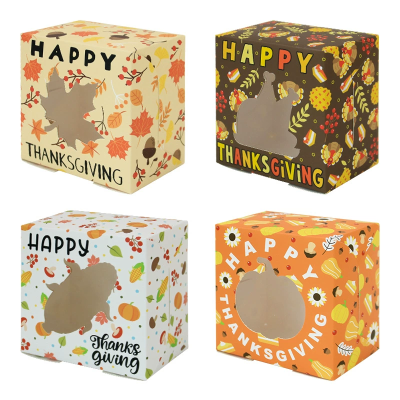 Трансграничный Новый День Благодарения Подарочная коробка 10 * 10cmПВХ окно для печенья коробка для выпечки коробки для торта на складе