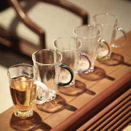 雪花杯高硼硅耐热玻璃杯带把茶杯功夫茶具品茗绿茶杯小号家用