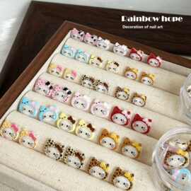 可爱风头套猫咪kitty美甲素材DIY手工穿戴甲饰品树脂贴片点缀材料