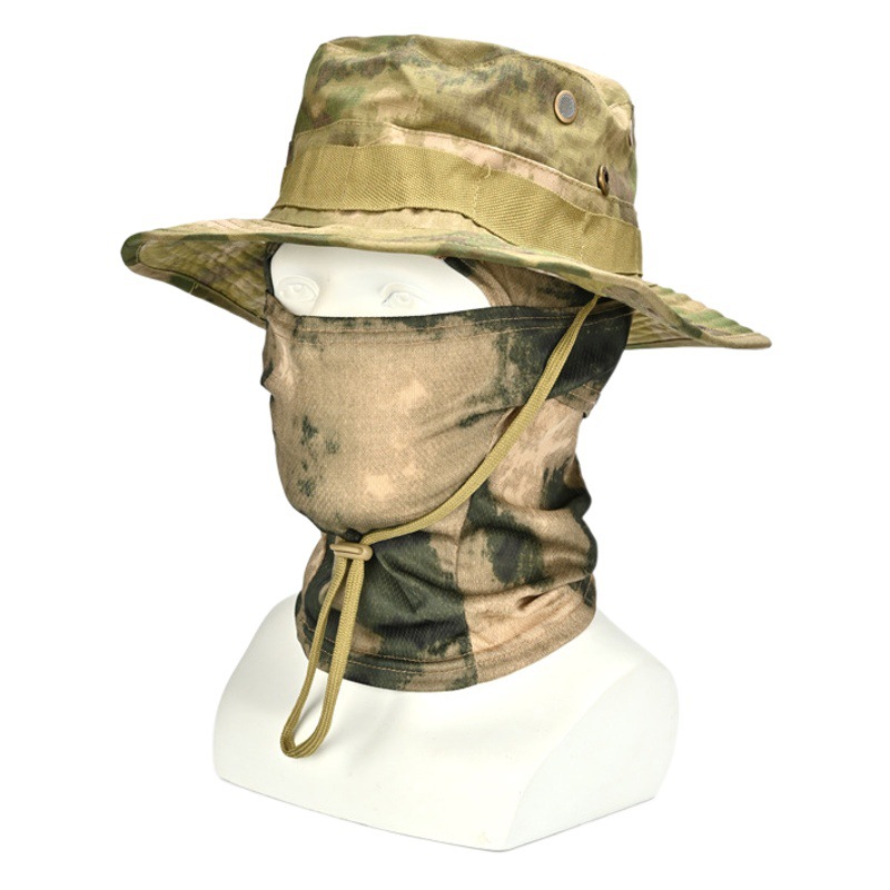 Gorro de camuflaje con visera redonda para hombre, para senderismo al aire libre, ciclismo, camping, pesca, protección solar, máscara facial completa, gorro, protección solar y sombreado
