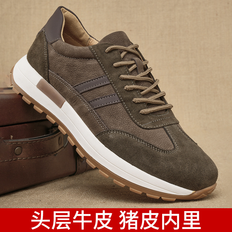 Men's Fashion Casual Leather Shoes Retro Color Trendy Moral Training Shoes Outdoor Hiking First Layer Cowhide Jogging Shoes
