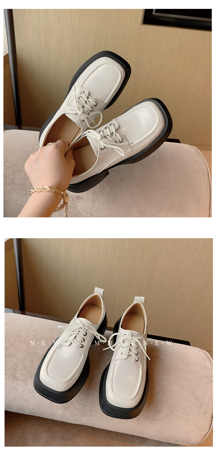 Giày loafer nữ đế xuồng buộc dây phong cách Pháp, gót platform 5 cm — màu đen chi tiết 11