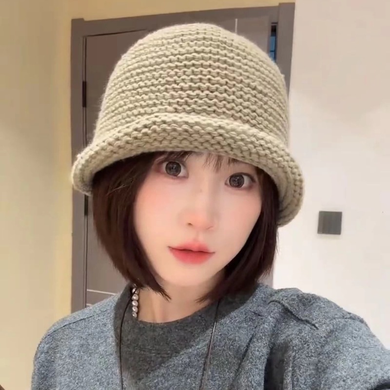 出口韩国粗针织卷边渔夫帽女秋冬季羊毛混纺大头围毛线帽保暖护耳|undefined