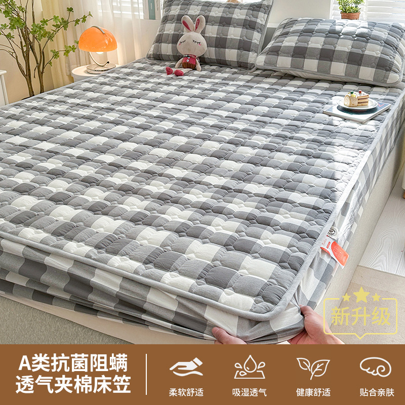 Colcha de cama acolchada de algodón lavado de algodón, funda protectora de colchón engrosada de una sola pieza, funda de cama de algodón puro 2025 nuevo 3