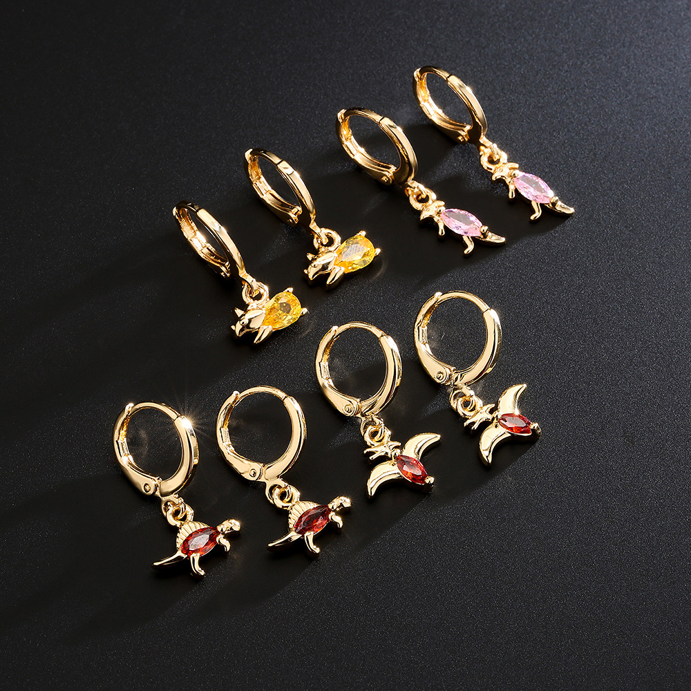 Fashion Copper 18k Gold Zircon Dinosaur Earrings Female display picture 1