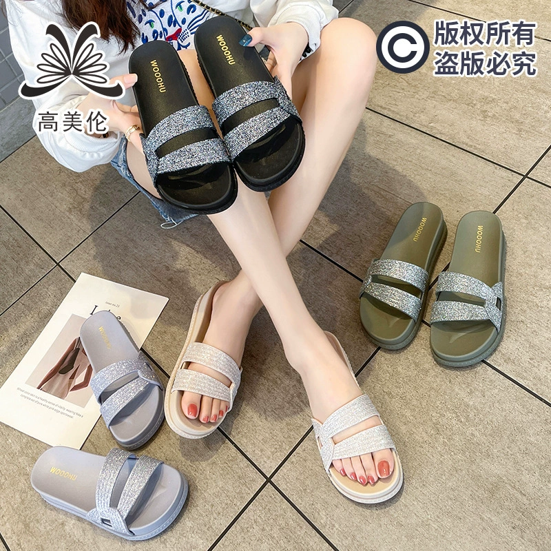 Новые холодные тапочки женские летние носики модные интерьер бытовые нескользящие толстые донные дикие пары пляжные тапочки