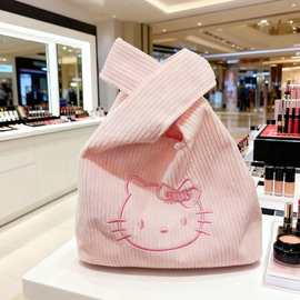 可爱猫咪便携式帆布包外出百搭灯芯绒手提包上班族饭盒包手提袋