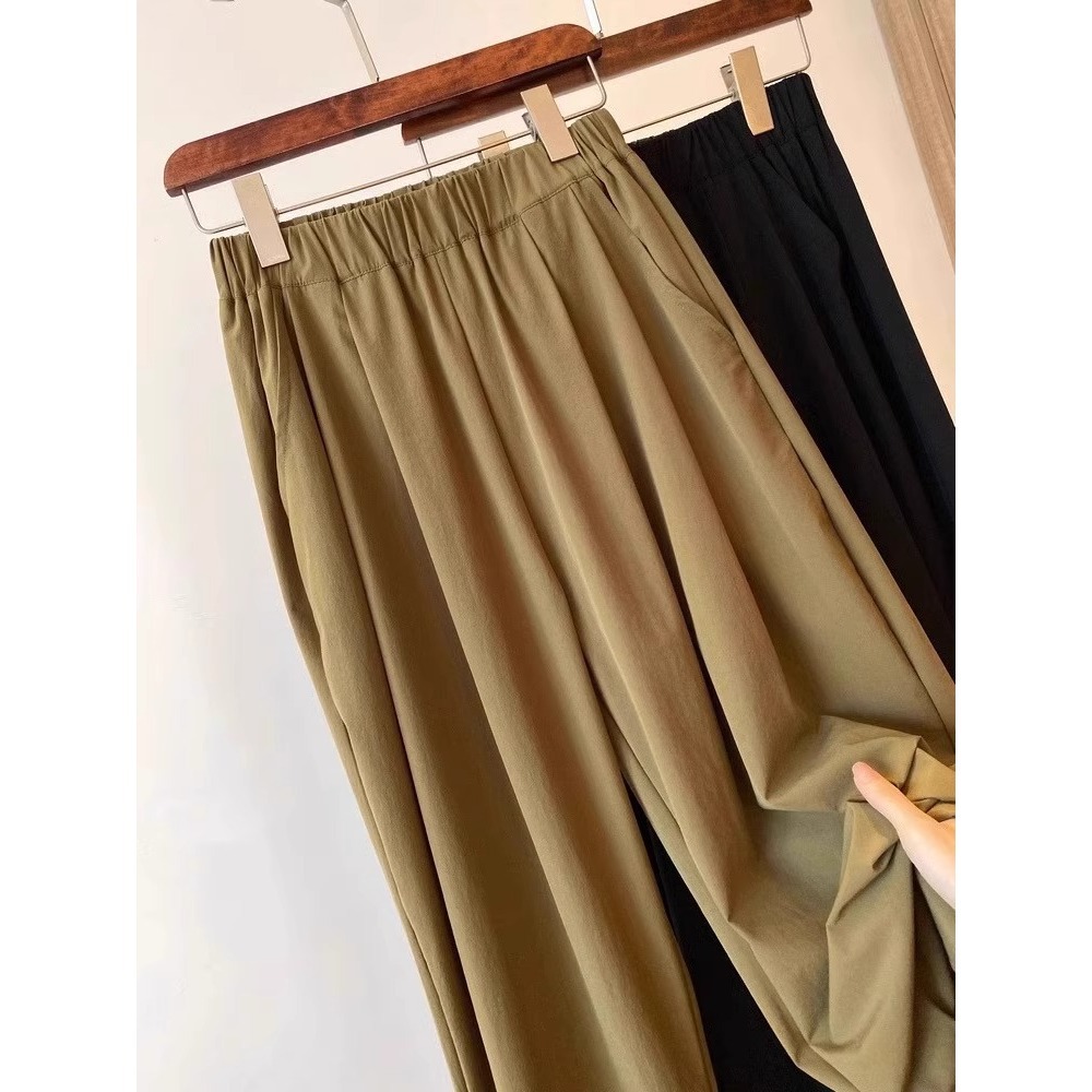 Quần dài ống đứng nữ vải lụa băng mỏng mùa hè, dáng suông thoáng khí, cỡ lớn cho người mập — 9 phân mẫu mỏng màu đen