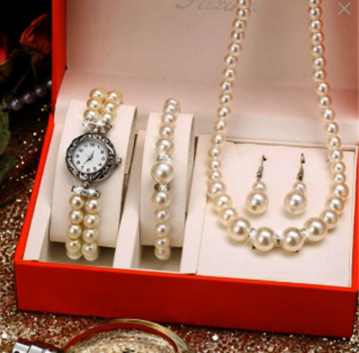 Women's watch fashionable temperament luxury boutique set gift box steel strap small dial watch + bracelet + jewelry set