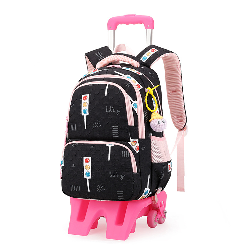 Mochila escolar con ruedas de gran capacidad con dibujos animados de pez natural para niñas de primer grado de primaria, niños de dos y tres años