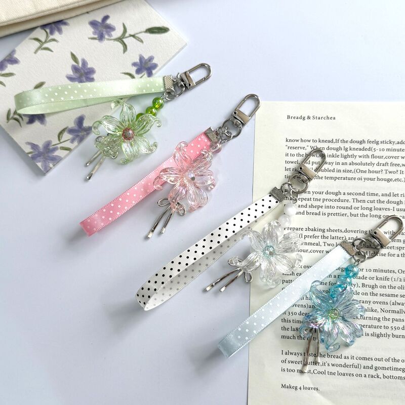Ins-style translucent polka dot lily of the valley ribbon phone charm, handmade keychain, fashionable bag accessory, DIY Ins-style translucent polka dot lily of the valley ribbon phone charm, handmade keychain, fashionable bag accessory, DIY