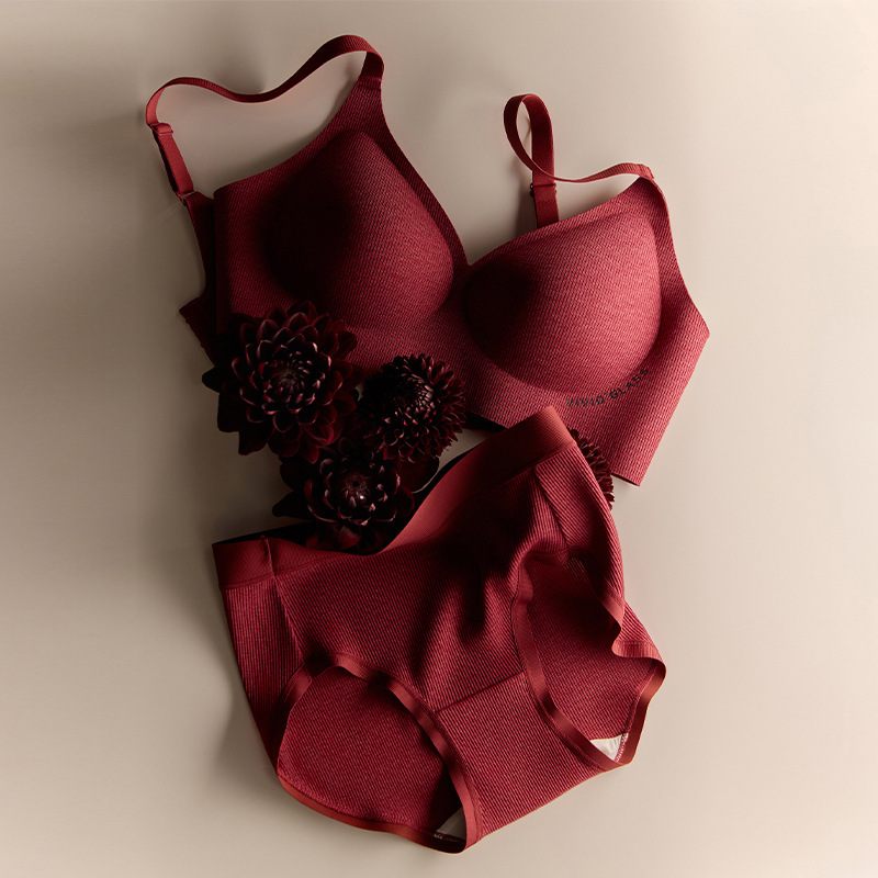 Cerotich Camellia Cotton Jelly Soft Support Underwear suit Women's Non-rimless Gathering Breathable Bra Underwear