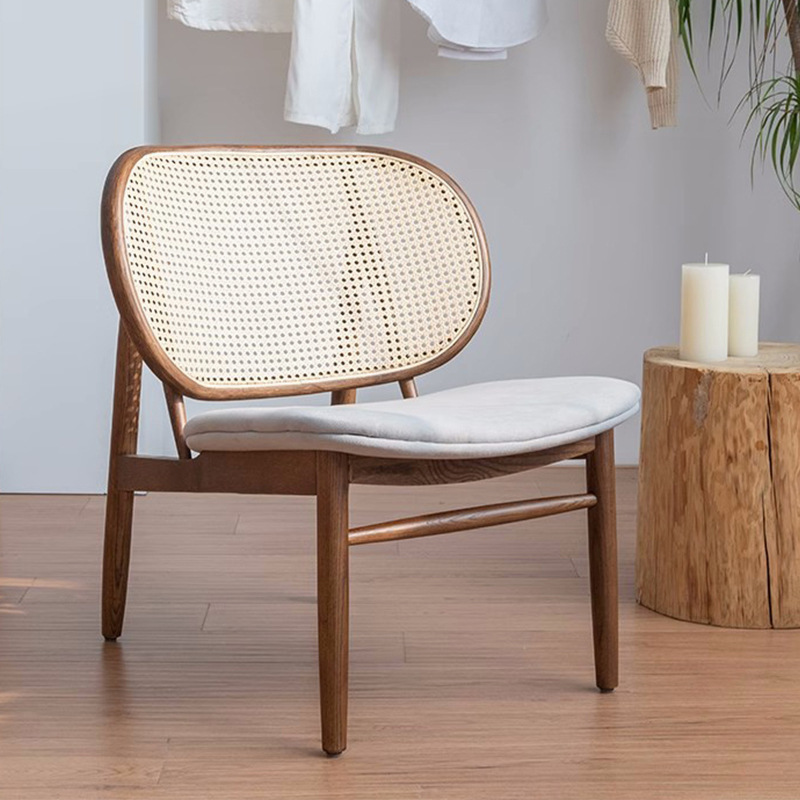 设计师创意实木沙发椅家用单人沙发椅北欧布艺藤椅靠背休闲椅子