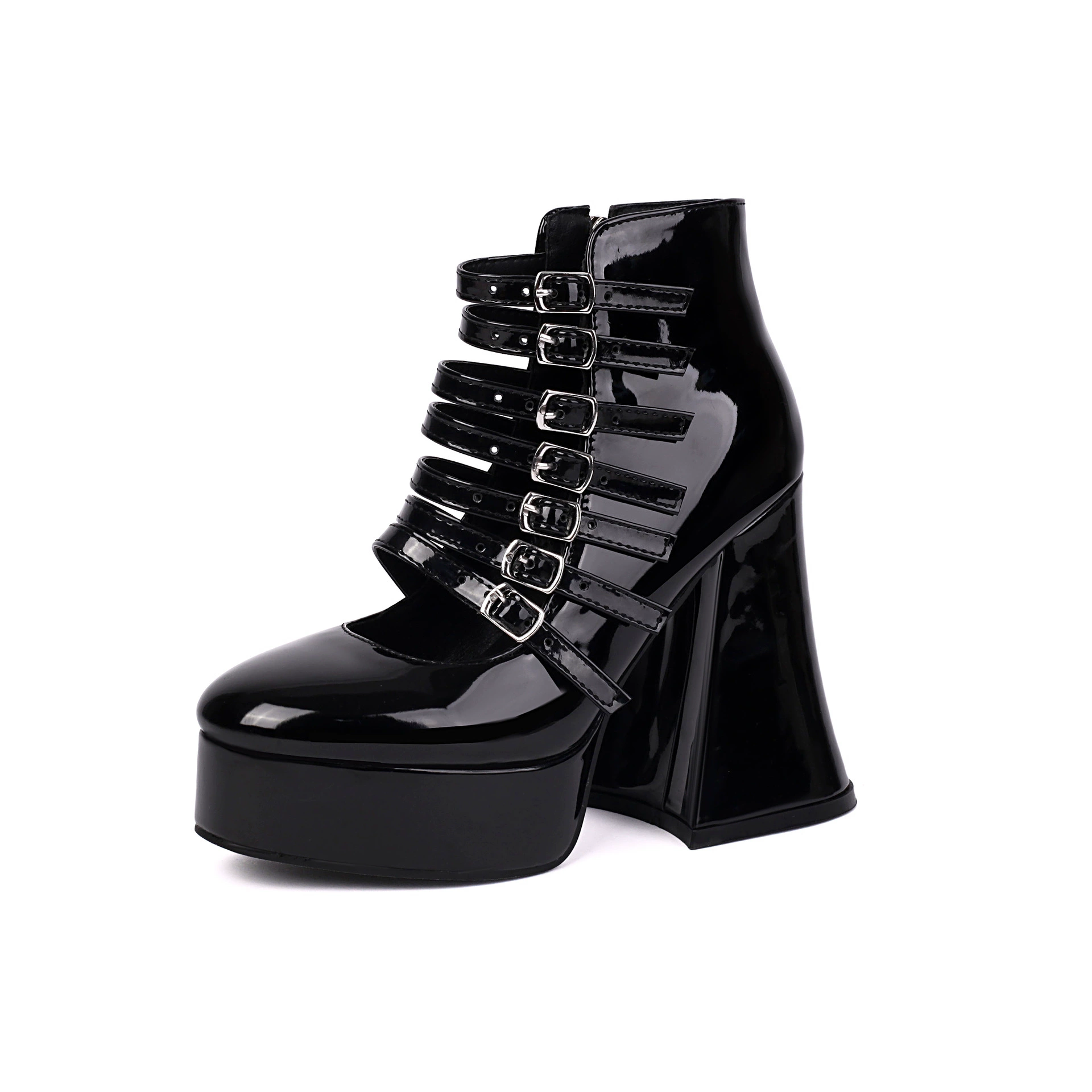Platform high‑heel patent leather boots, 12 cm heel, microfiber lining, sizes 35–43 (custom)