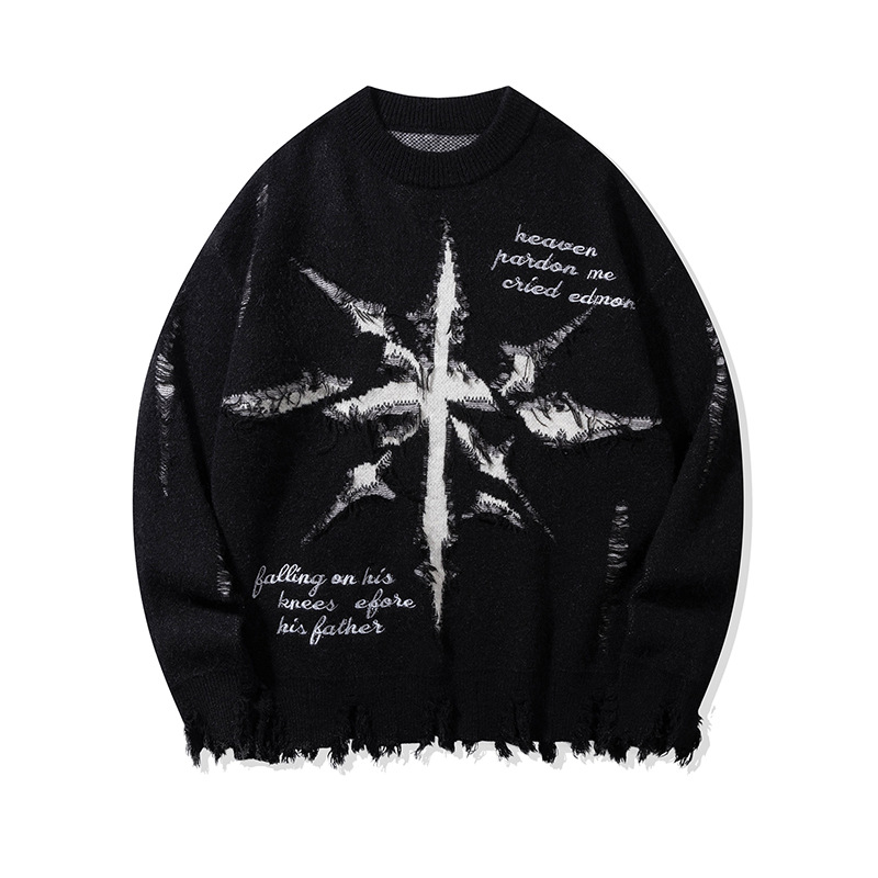 YWFG ropa de mujer americana retro letras de lana 2024 otoño pareja superior versátil cuello redondo manga larga suéter de punto image 7