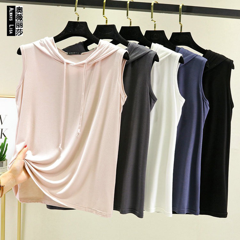 Cross-Border Modal Hooded Loose Large Size Pullover Vest Women's Summer Thin Outer Sleeveless Bottoming Shirt Versatile Top