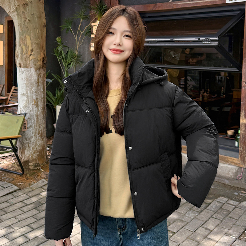 韩版连帽羽绒棉服女2025年冬季新款加厚小个子短款面包服棉袄外套|undefined