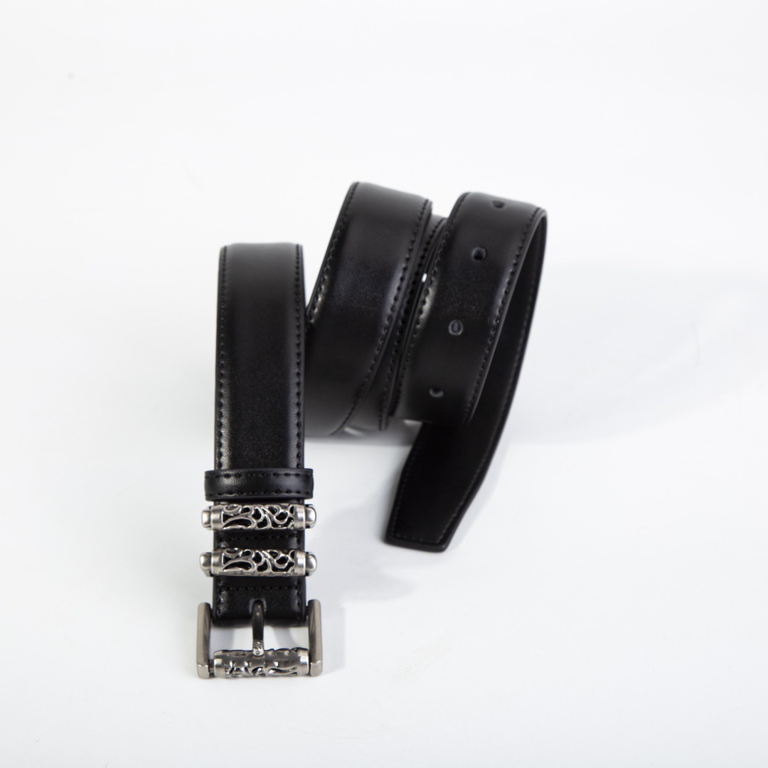 克*芯潮流滚轮镂空重工腰带中性黑色新款百搭牛仔裤复古皮带批发