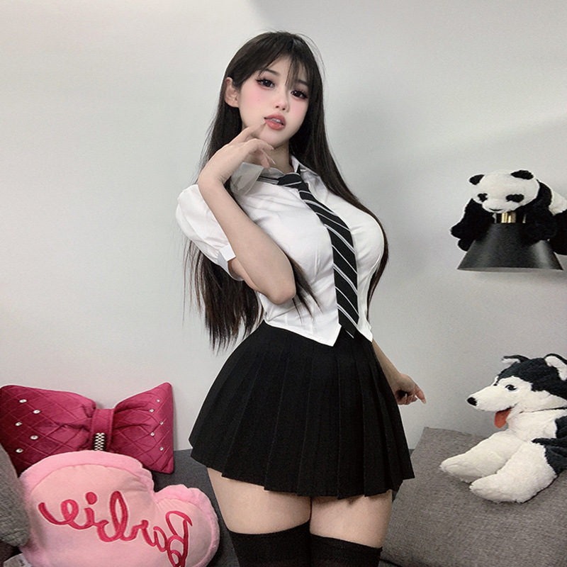 JK 한국 스타일 대학 스타일 타이트한 허리 뜨거운 소녀 셔츠 짧은 치마 세트 디자인 틈새 슬림 핏 순수한 욕망 여성