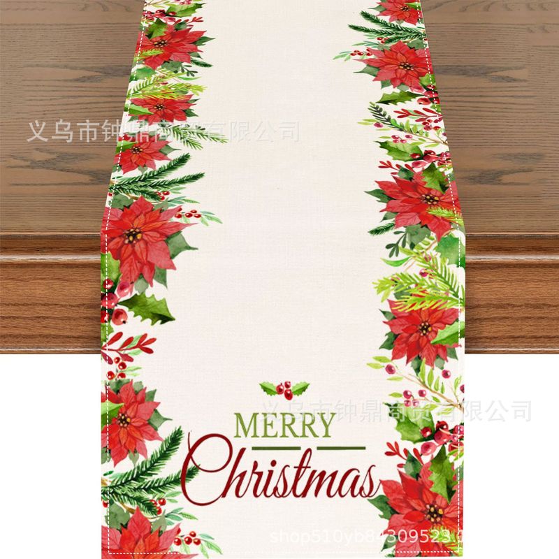 TEMU爆款冬季圣诞节桌旗雪花铃铛印花亚麻材质美式圣诞节装饰桌布|undefined