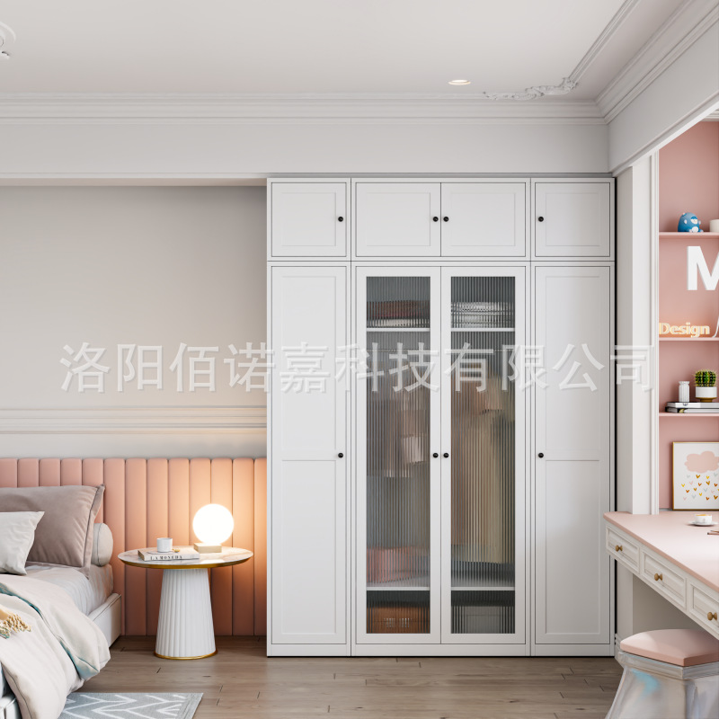 Light Luxury Style Steel Wardrobe Glass Iron Art Display Cabinet Bookcase Bedroom Modern Simple Easy Assembly Steel Wardrobe