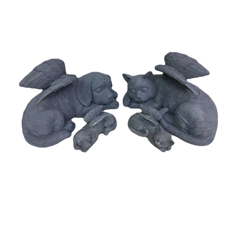 New Garden Creative Angel Cats and Dogs Ornaments Resin Pet Tombstone Memorial Stone Decoration Animal Statue