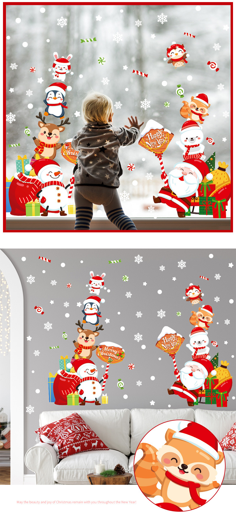 Ht94032 Bande Dessinée De Noël Santa Claus Bonhomme De Neige Cerfs Verre Fenêtre Décoration Murale Stickers Muraux display picture 3