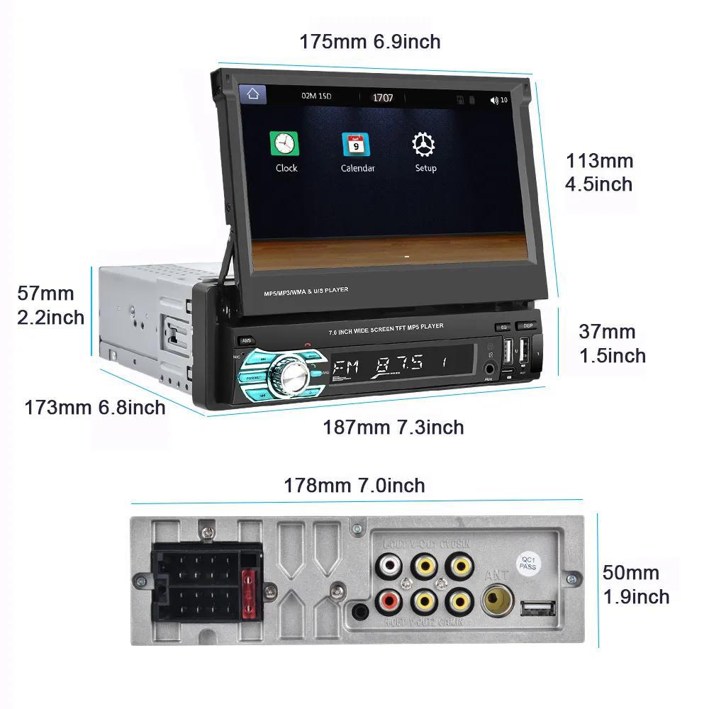 7inch Single-Spindle Wireless Carplay Manual Retractable Screen Car Mp5 Player Bluetooth Reversing Central Control Radio