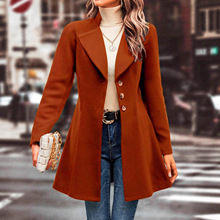 欧美2025亚马逊跨境女装秋冬新款翻领修身纯色时尚气质毛呢外套