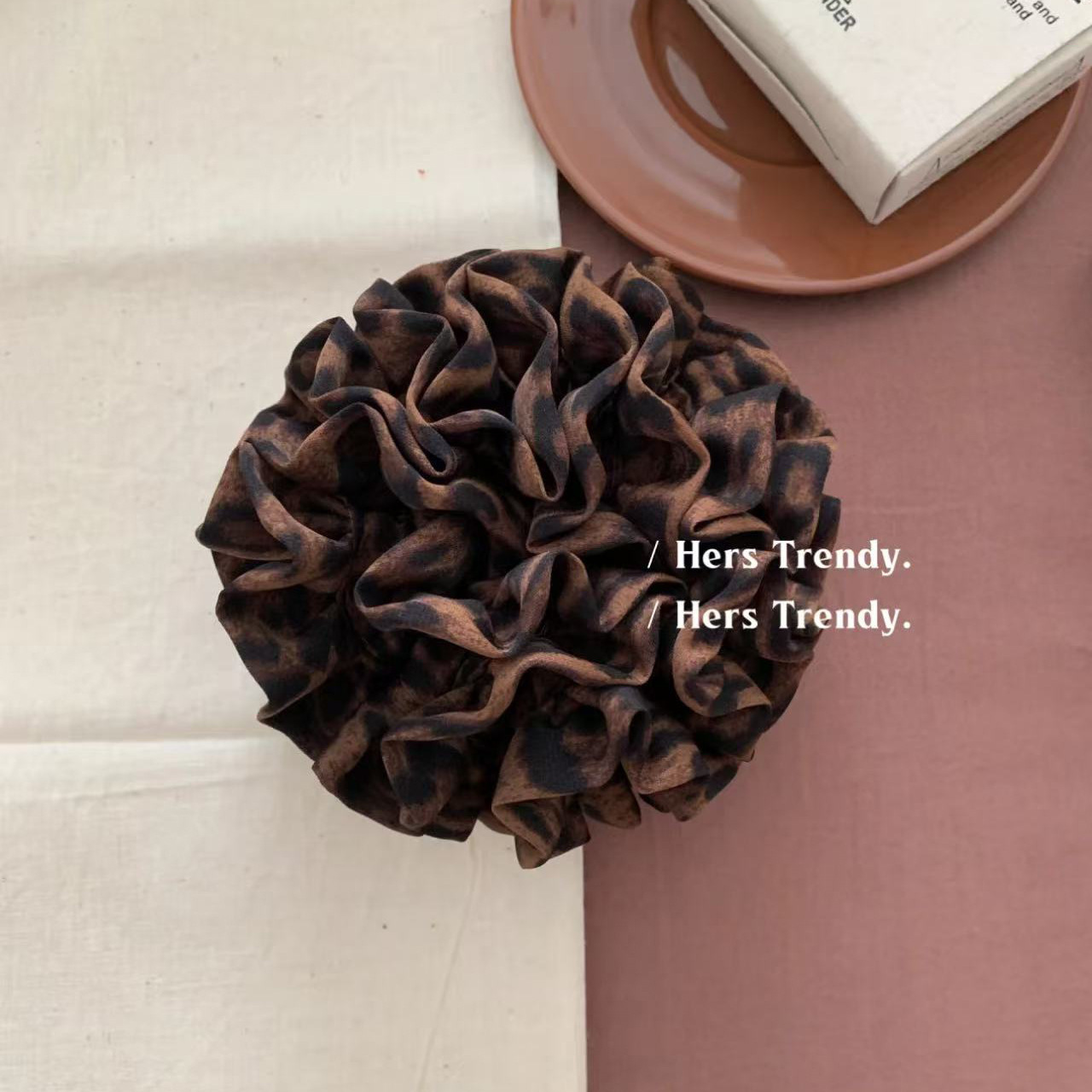 Little Wild Leopard Hydrangea Hair Tie ~ Leopard Print Scrunchie Hair Accessory Elegant High-End Korean Style Ins Blogger