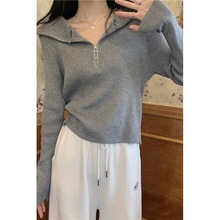 长袖毛衣女学生辣妹秋冬新款设计感大码胖mm甜美POLO领针织衫女春