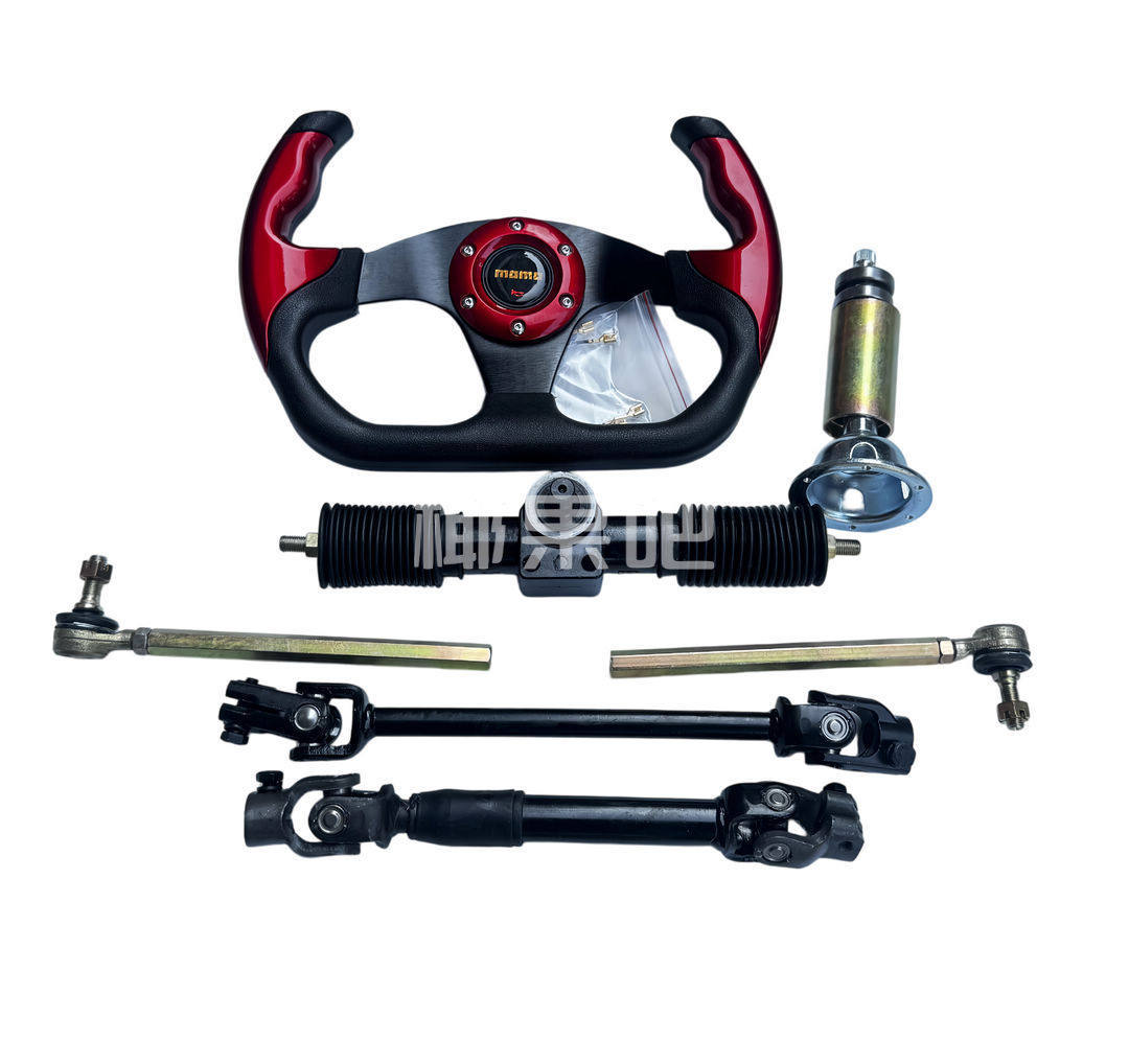 Modified Go-Kart Parts, Self-Made Four-Wheel Electric Vehicle Steering Kit, Aluminum Steering Gear with 32cm Steering Wheel