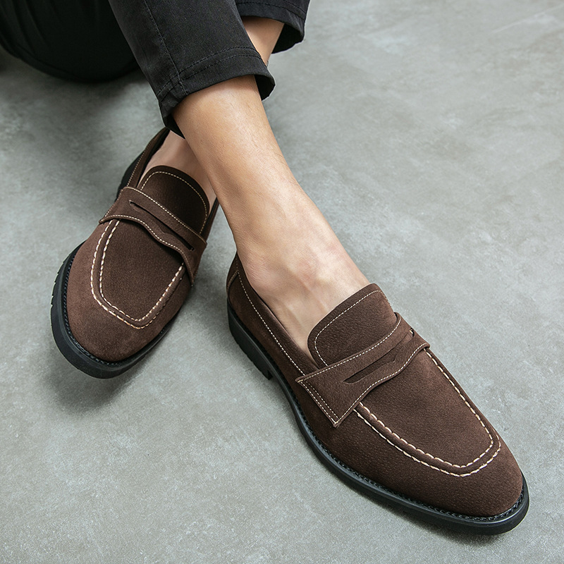 2024 zapatos de cuero casuales de negocios de moda de otoño, zapatos Lefu esmerilados de terciopelo para hombres, zapatos de cuero Doudou de una sola pierna para jóvenes image 4
