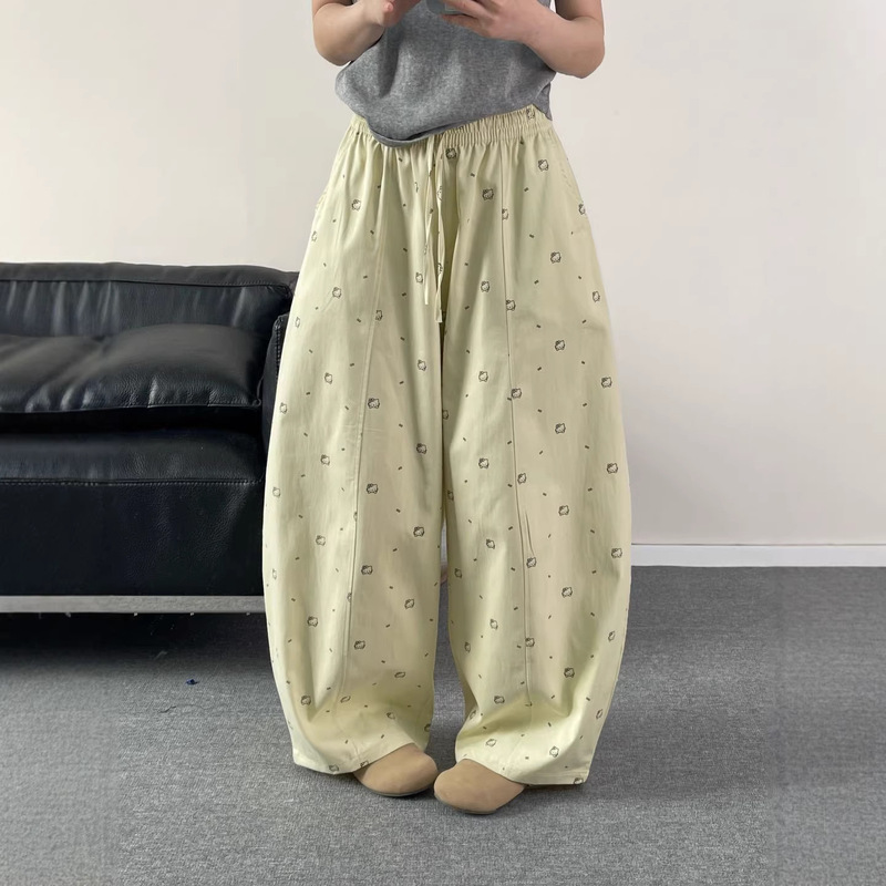 2026 Spring New Woven Full-Print Hello Kitty Korean Style Loose High-Waisted Balloon Pants Women's Casual Pants Balloon Pants