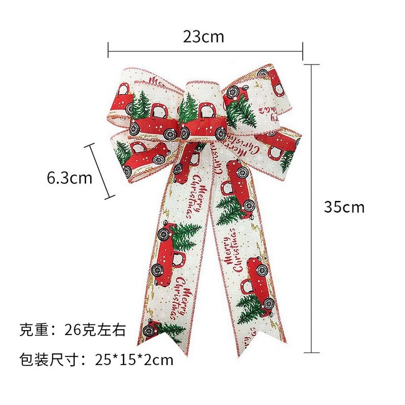 クロスボーダーのクリスマスの蝶結びは麻の小さいトラックの図案のプリントのクリスマスツリーの装飾の蝶結びのシーンをまねて飾ります。|undefined