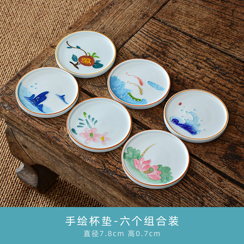 Pintado a mano taza de té estera creativa en relieve loto cerámica aislamiento estera Kung Fu juego de té ceremonia del té partes taza de té estera titular