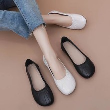 2024秋季新款软皮软底蛋卷鞋舒适平底单鞋女浅口豆豆鞋百搭乐福鞋